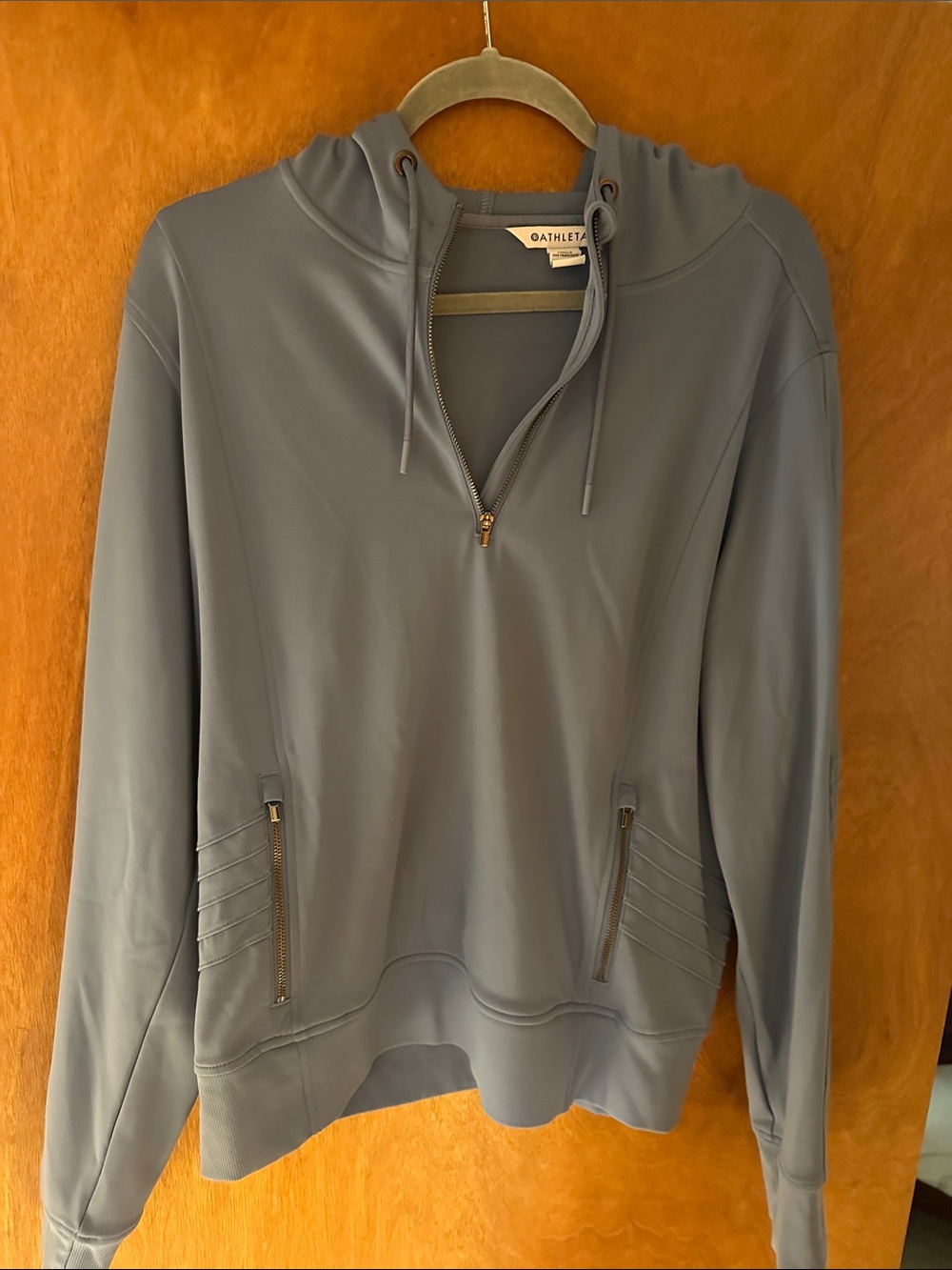 Athleta Slate Blue Hooded Quarter-Zip Pullover
